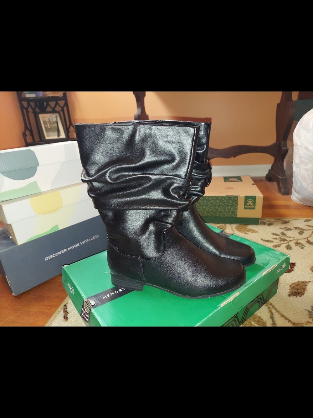 East 5th Black Slouchy Mid-Calf Heeled Boots